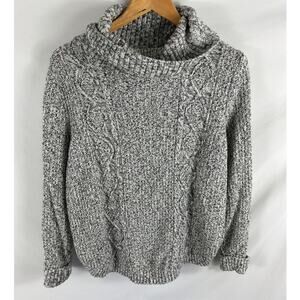 GAP Marled Knit Mock Neck Thick Knit Sweater Black White Size Large